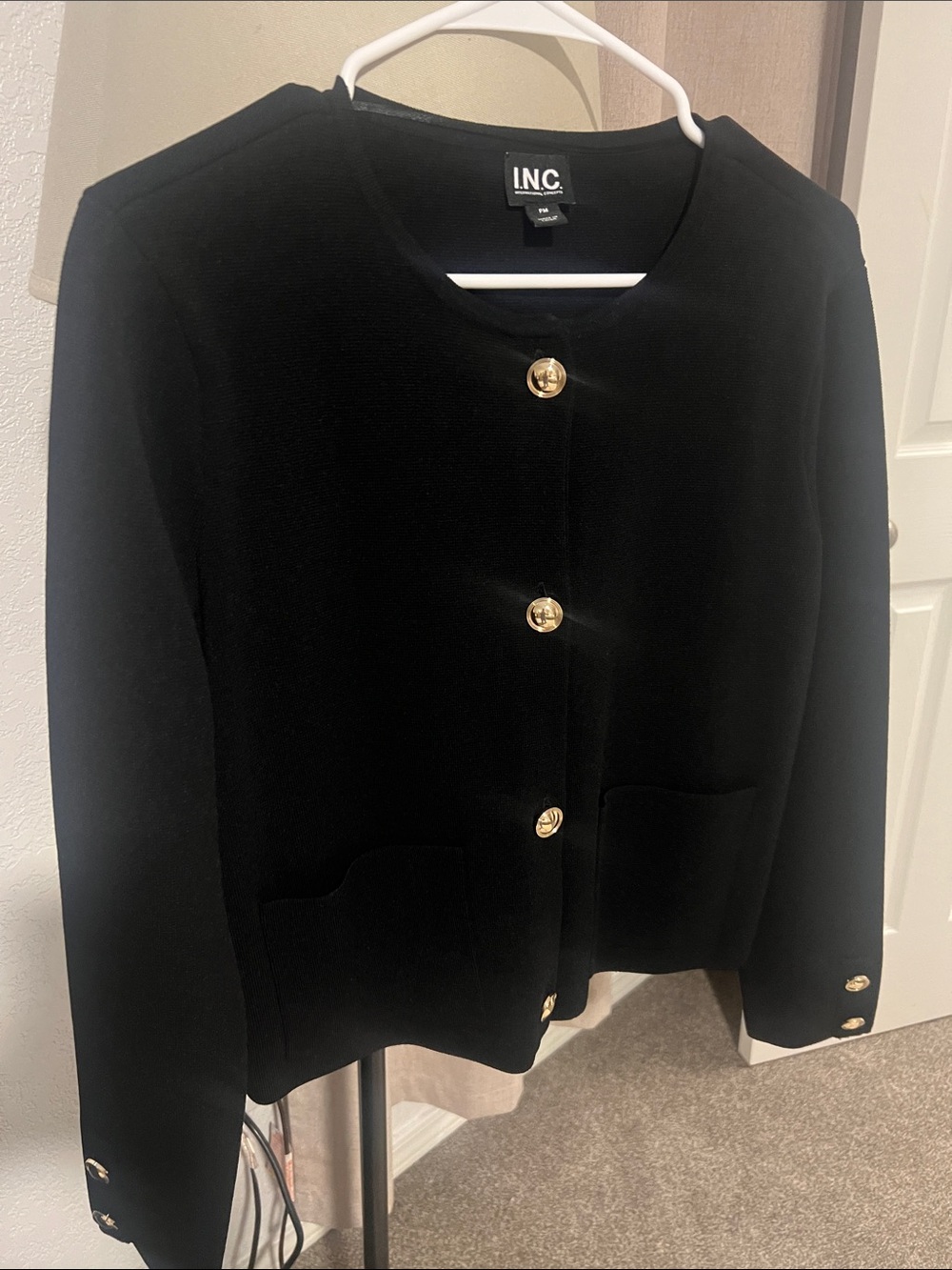 INC International Concepts Black Jacket with Gold Buttons